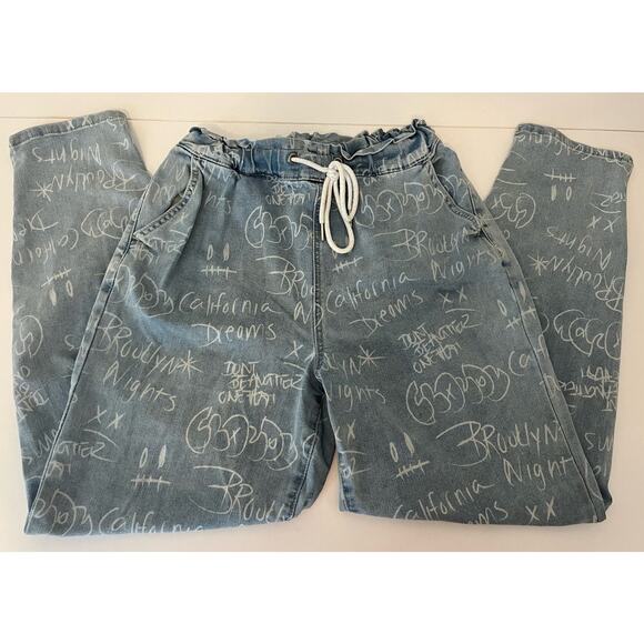Gemma Rae Paper Bag Elastic Waist Chalk Art Graffiti Jeans Size 7 / 28 Pull On - Picture 3 of 11